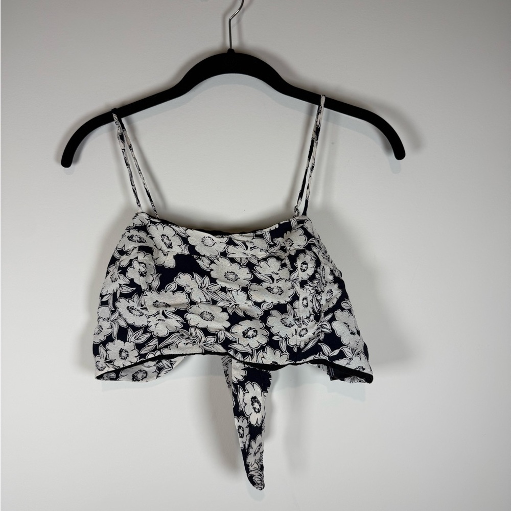 Free People Navy and White Floral Crop Top